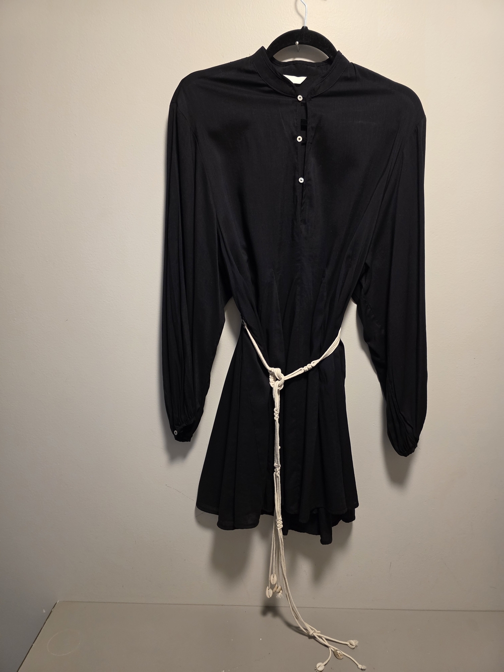 H&M Black Long-Sleeve Tie-Waist Tunic Dress